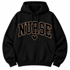 Military green crewneck sweatshirt laid flat, showing the vintage leopard print Nurse heart design
