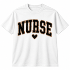 Light pink crewneck sweatshirt displayed flat, showing the leopard print Nurse heart graphic design