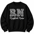 Black crewneck sweatshirt with the leopard print RN Registered Nurse design