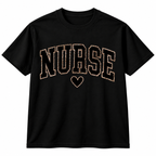 Sport grey crewneck sweatshirt laid flat, featuring the vintage leopard print nurse heart graphic