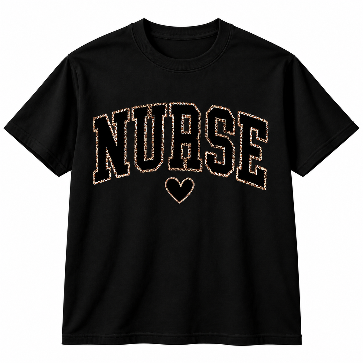 Sport grey crewneck sweatshirt laid flat, featuring the vintage leopard print nurse heart graphic