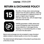 Return and exchange policy infographic from VINTEE for the Y'all Got Any Lamps moth meme shirt listing