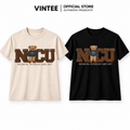 Cream and black tees side by side with the NICU teddy bear neonatal nurse graphic