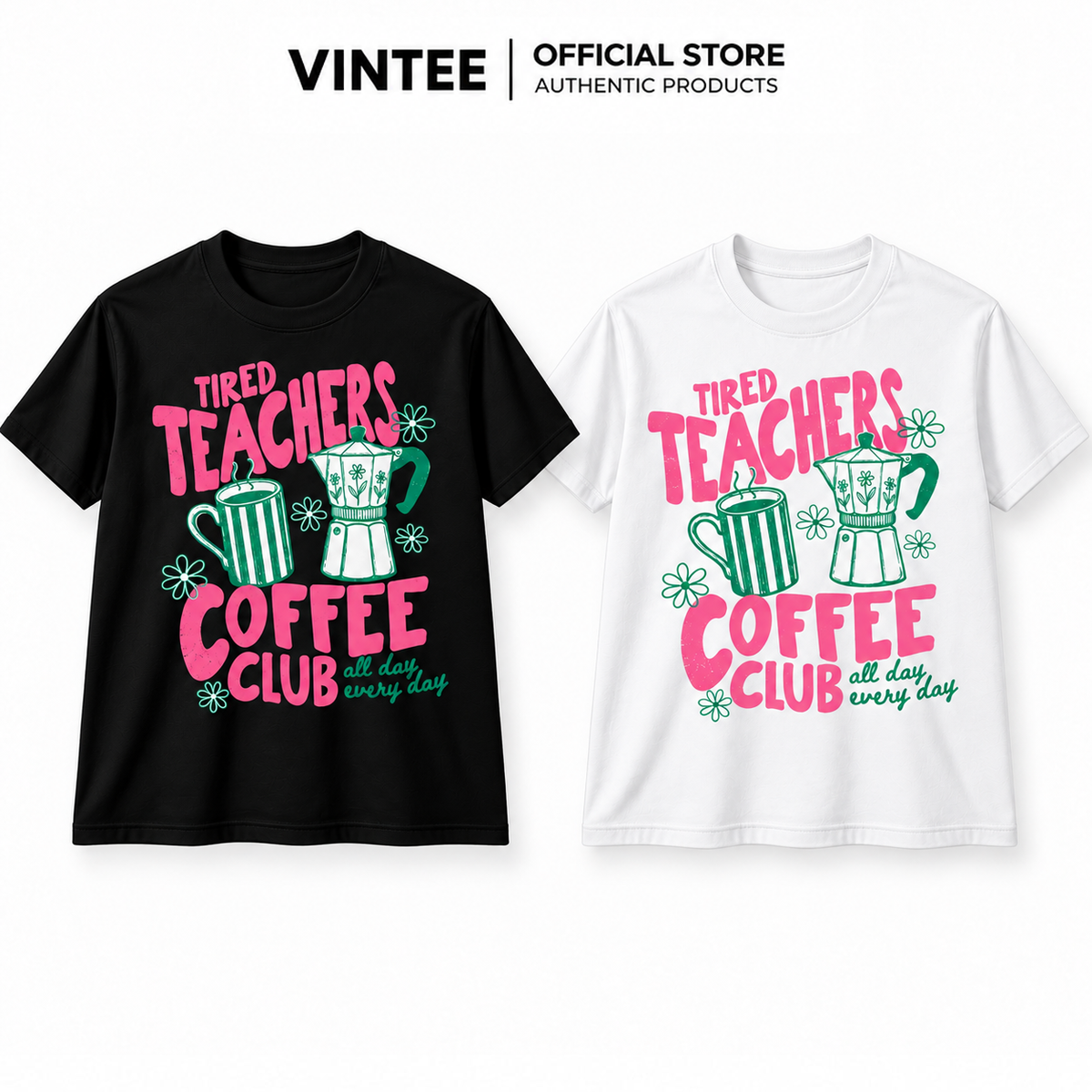 Tired Teachers Coffee Club Tee – Retro Teacher Gift Shirt for Coffee Fans
