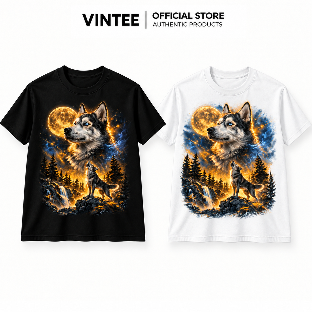 Vintage Husky Howling to the Moon Shirt – 90s Retro Dog Lover Gift Tee