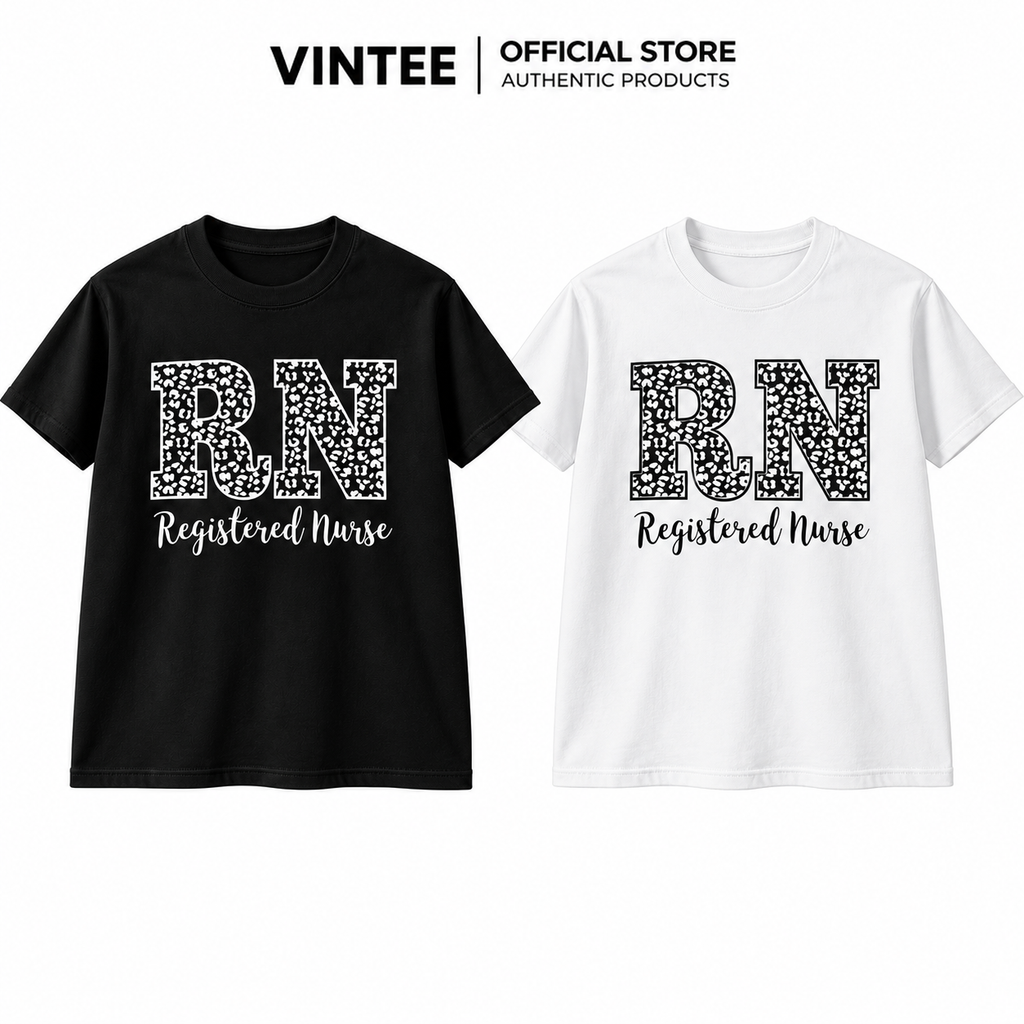 Black and white tees with the leopard print RN Registered Nurse graphic