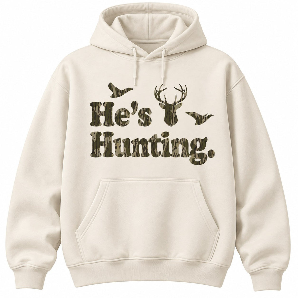 He's Hunting Camo Shirt – Funny Hunting Wife Gift, Tee & Hoodie
